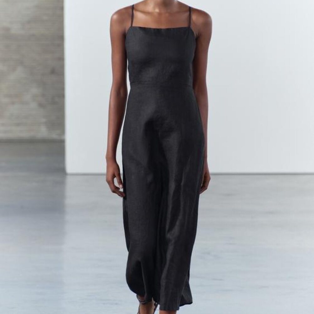 COPY NWT BLACK ZW COLLECTION 100% LINEN OPEN BACK CLASSIC MIDI DRESS